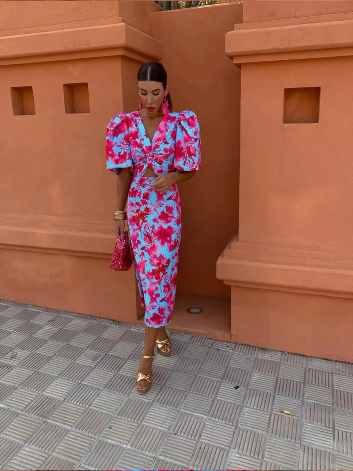 Lily™ | Colourful Dress with Pleated Sleeves